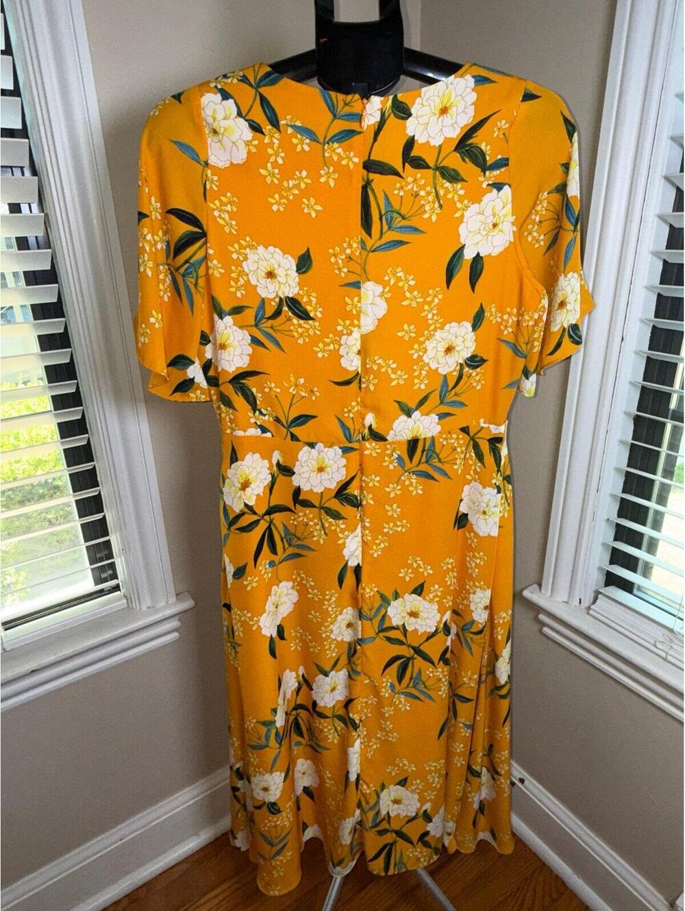 Rachel Roy Collection Floral Midi Dress Womens Small Yellow Orange Blouson NWT - Picture 2 of 5
